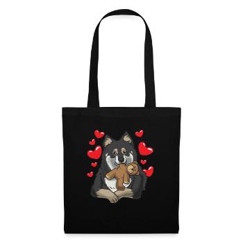 Finnish lapdog with cuddly toy - Tote Bag - black - Front