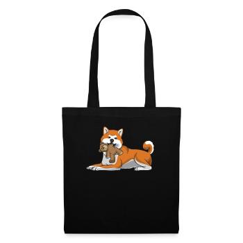 Akita Inu dog with plush toy and many hearts - Tote Bag - black - Front