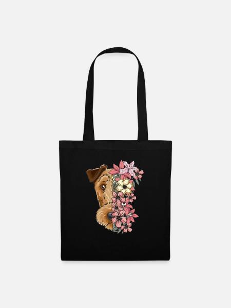 Irish Terrier mit Blumen - Stoffbeutel - Schwarz