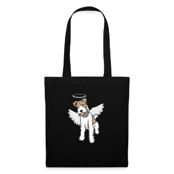 Foxterrier Drahthaar Engel | Foxterrier T-Shirt - Stoffbeutel - Schwarz - Vorne