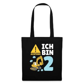 2. Geburtstag Bagger 2 Jahre Alt Baustelle Junge - Stoffbeutel - Schwarz - Vorne