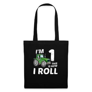 Je suis 1 an 1. Tracteur anniversaire tracteur - Sac en tissu - noir - Devant