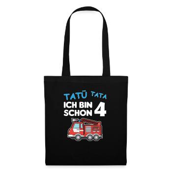 Ich bin schon 4 | 4. Geburtstag Feuerwehr Jungen - Stoffbeutel - Schwarz - Vorne