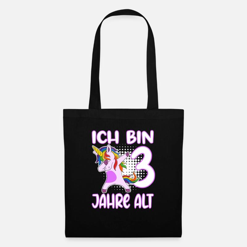 Dabbing Einhorn Ich bin 3 Jahre alt - Stoffbeutel - Schwarz