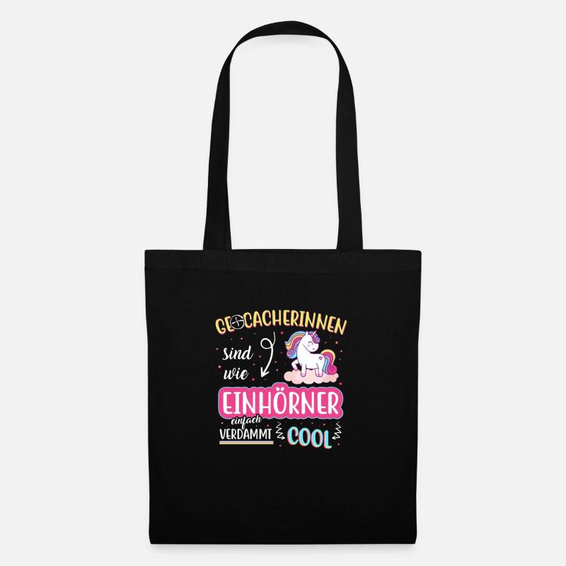 Geocacher Geocaching Hobby Einhorn Spruch Geschenk - Stoffbeutel - Schwarz