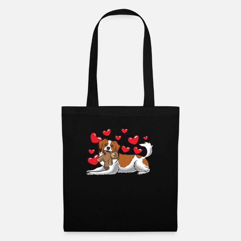 Nederlandse Kooikerhondje mit Kuscheltier - Stoffbeutel - Schwarz