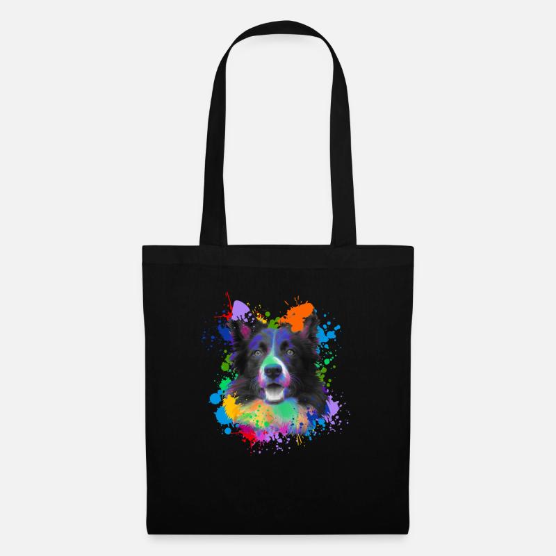 Border Collie Hund Tierliebhaber Hunde Wasserfarbe - Stoffbeutel - Schwarz