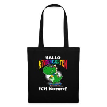 Hallo Kindergarten ich komme T-Rex Dino - Stoffbeutel - Schwarz - Vorne