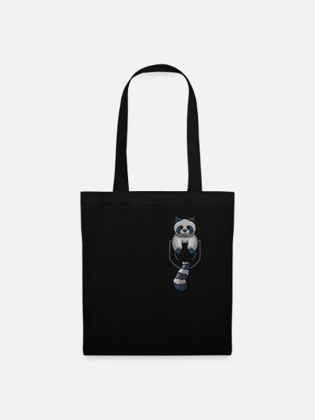 Waschbär In Tasche Vordertasche Raccon Brusttasche - Stoffbeutel - Schwarz
