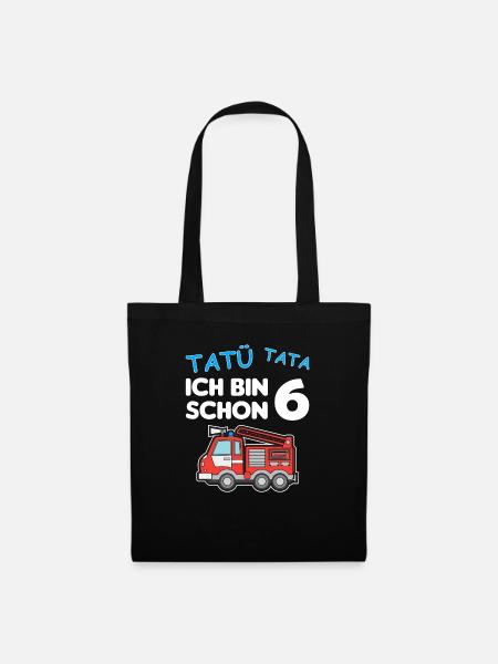 Ich bin schon 6 | 6. Geburtstag Feuerwehr Jungen - Stoffbeutel - Schwarz
