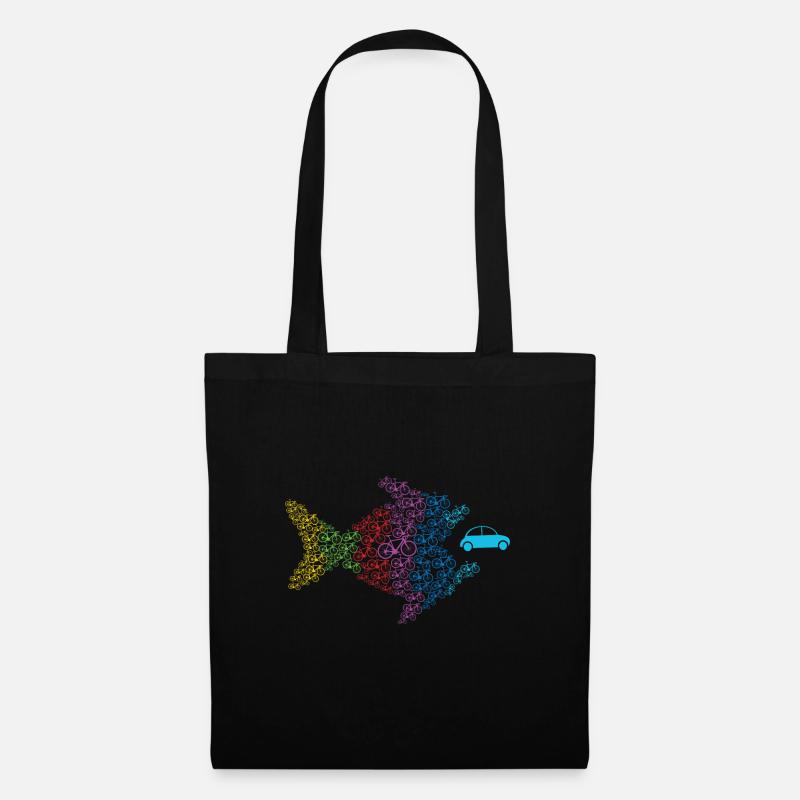 Retro Bicycle Fish Eats Car Bicycle Lover Cyclists - Stoffbeutel - Schwarz