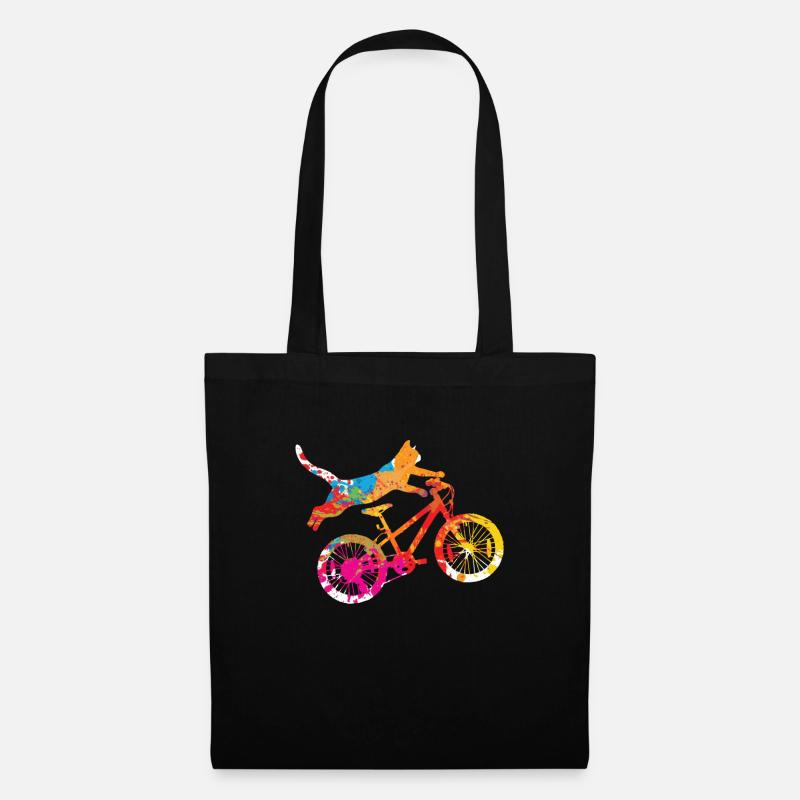 Vintage Katze Fahrrad Wasserfarben Geschenk - Stoffbeutel - Schwarz
