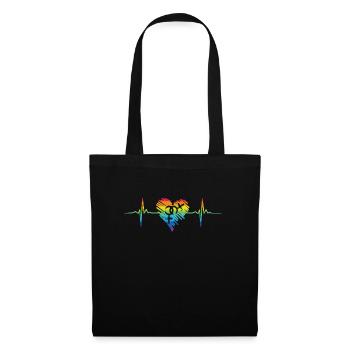 LGBTQ Regenbogen Herzschlag Weiblich Frau Pride - Stoffbeutel - Schwarz - Vorne