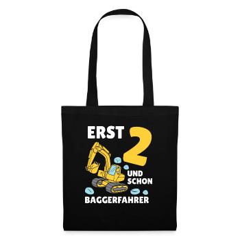 Bagger 2 Jahre Baustelle 2 Geburtstag - Stoffbeutel - Schwarz - Vorne