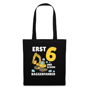 Bagger 6 Jahre Baustelle 6 Geburtstag Junge - Stoffbeutel - Schwarz - Vorne