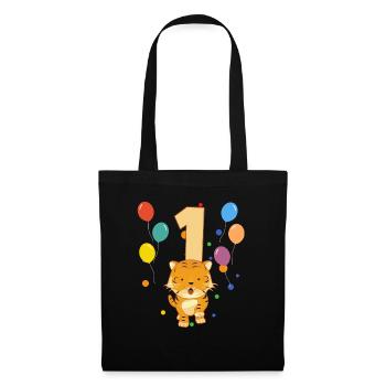 1. Geburtstag Kindergeburtstag 1 Jahre Tiger - Stoffbeutel - Schwarz - Vorne