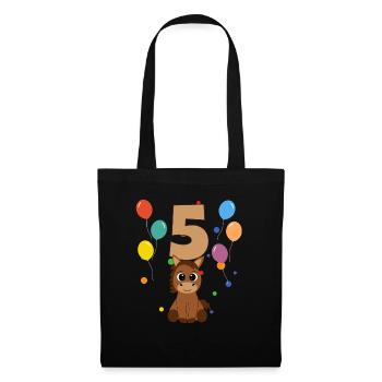 5th birthday children's birthday 5 years horse - Tote Bag - black - Front