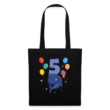 5. Geburtstag Kindergeburtstag 5 Jahre Wal - Stoffbeutel - Schwarz - Vorne