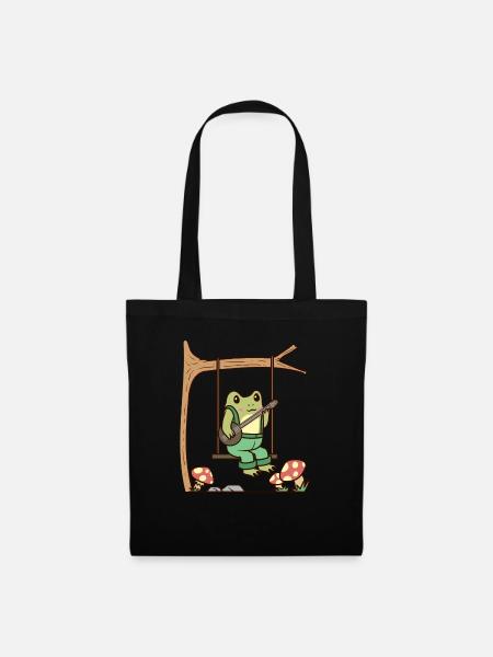 Cottagecore Aesthetic Frosch Mit Banjo - Stoffbeutel - Schwarz