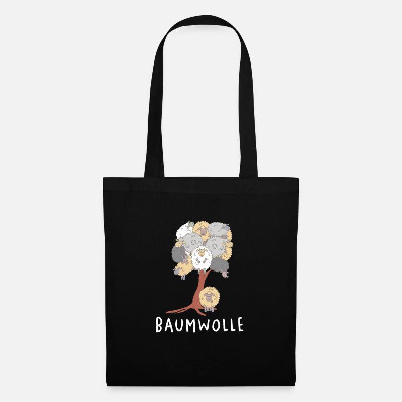 Baumwolle Schafe am Baum Schaf Wortspiel - Stoffbeutel - Schwarz