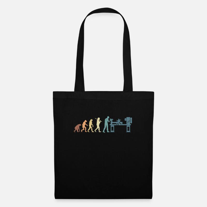 Retro CNC Lathe Heartbeat Turning Tool Machining Machine - Tote Bag - black