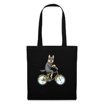 Australian Cattle Dog Hund Mit Fahrrad - Stoffbeutel - Schwarz - Vorne