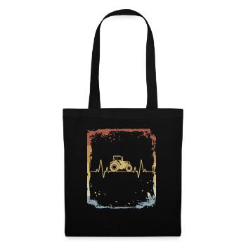 Vintage Heartbeat Tractor ECG Farmer Farming - Tote Bag - black - Front