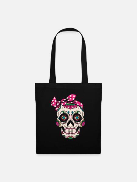 Dia De Los Muertos Mexikanischer Totenkopf - Stoffbeutel - Schwarz