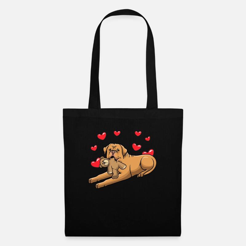 Dogue de Bordeaux Hund mit Plüschtier - Stoffbeutel - Schwarz