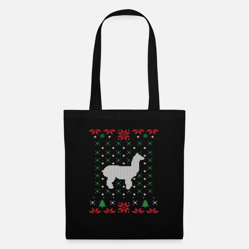 Lama hässlicher Weihnachtspullover - Stoffbeutel - Schwarz