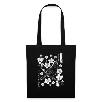 Moineau japonais avec des fleurs - Sac en tissu - noir - Devant
