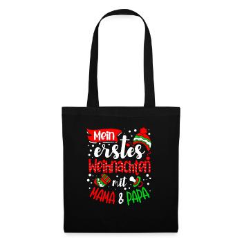 Baby Erstes Weihnachten Mit Mama & Papa Tochter - Stoffbeutel - Schwarz - Vorne