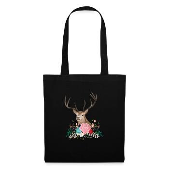 Deer Flower Antlers Floral Wildlife - Stoffbeutel - Schwarz - Vorne