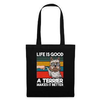 Life Is Good A Terrier Makes It Better Fist Bump - Stoffbeutel - Schwarz - Vorne