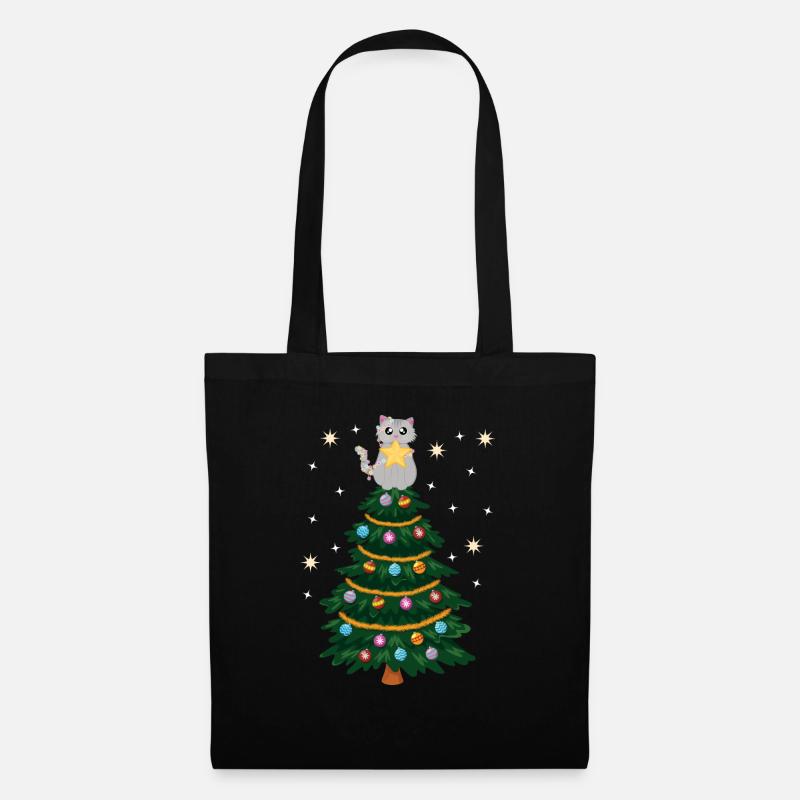 Katze Weihnachten Weihnachtsbaum Tannenbaum - Stoffbeutel - Schwarz