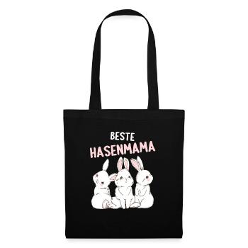 Hase Häschen Kaninchen beste Hasenmama - Stoffbeutel - Schwarz - Vorne