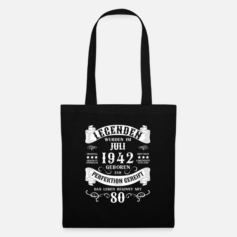80. Geburtstag 80 Jahre Juli 1942 - Stoffbeutel - Schwarz