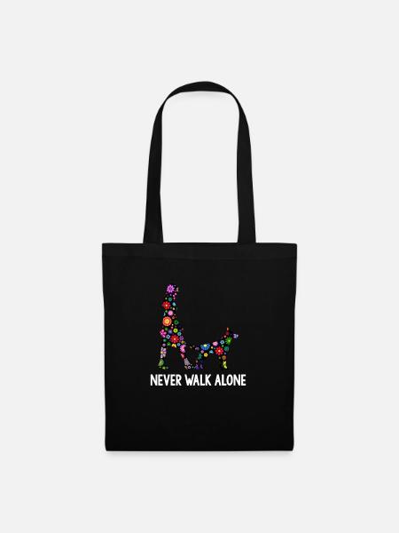 Never Walk Alone Hunde Gassi Blumen - Stoffbeutel - Schwarz