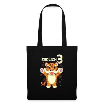Endlich 3 - Tiger 3. Geburtstag - Stoffbeutel - Schwarz - Vorne