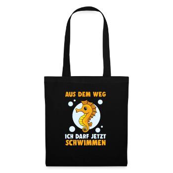 Aus Dem Weg Ich Darf Jetzt Schwimmen Seepferdchen - Stoffbeutel - Schwarz - Vorne