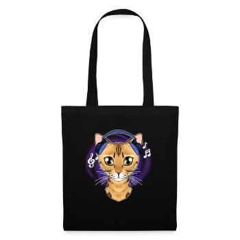 Cute Bengal Cat I Music Lover I Headphones - Stoffbeutel - Schwarz - Vorne