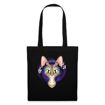 Cute Devon Rex Cat I Music Lover I Headphones - Stoffbeutel - Schwarz - Vorne