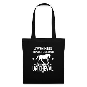 J'm'en fou du prince charmant je veux un cheval - Sac en tissu - noir - Devant