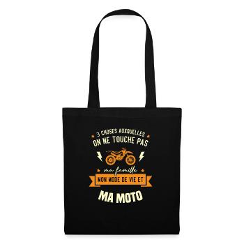 Touche pas ma moto, Cadeau humour motard - Sac en tissu - noir - Devant