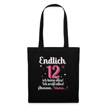 12. Geburtstag Mädchen 12 Jahre Alt Mama Ich Kann - Stoffbeutel - Schwarz - Vorne
