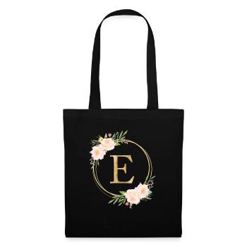 Personalisierbar Monogramm E Blumen Kreis Pastell - Stoffbeutel - Schwarz - Vorne