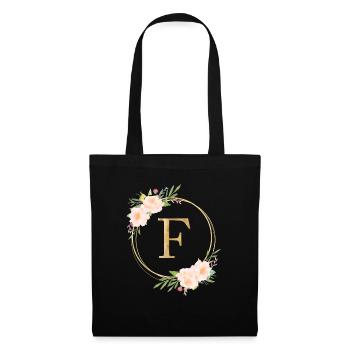 Monogramme personnalisable F Fleurs Cercle Pastel - Sac en tissu - noir - Devant