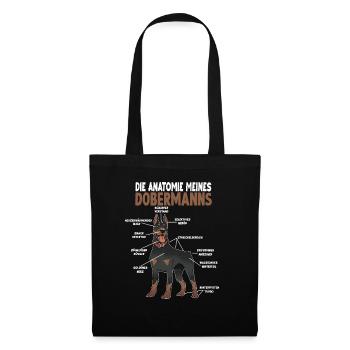 Dobermann Anatomie lustiges Hundehalter Gassi - Stoffbeutel - Schwarz - Vorne