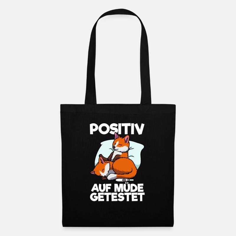 Fuchs Positiv Auf Müde Getestet Fuchs Schlafshirt - Stoffbeutel - Schwarz