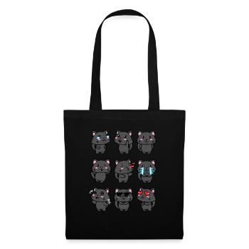 Schwarze Katze Kawaii Emoticons Aestheti - Stoffbeutel - Schwarz - Vorne